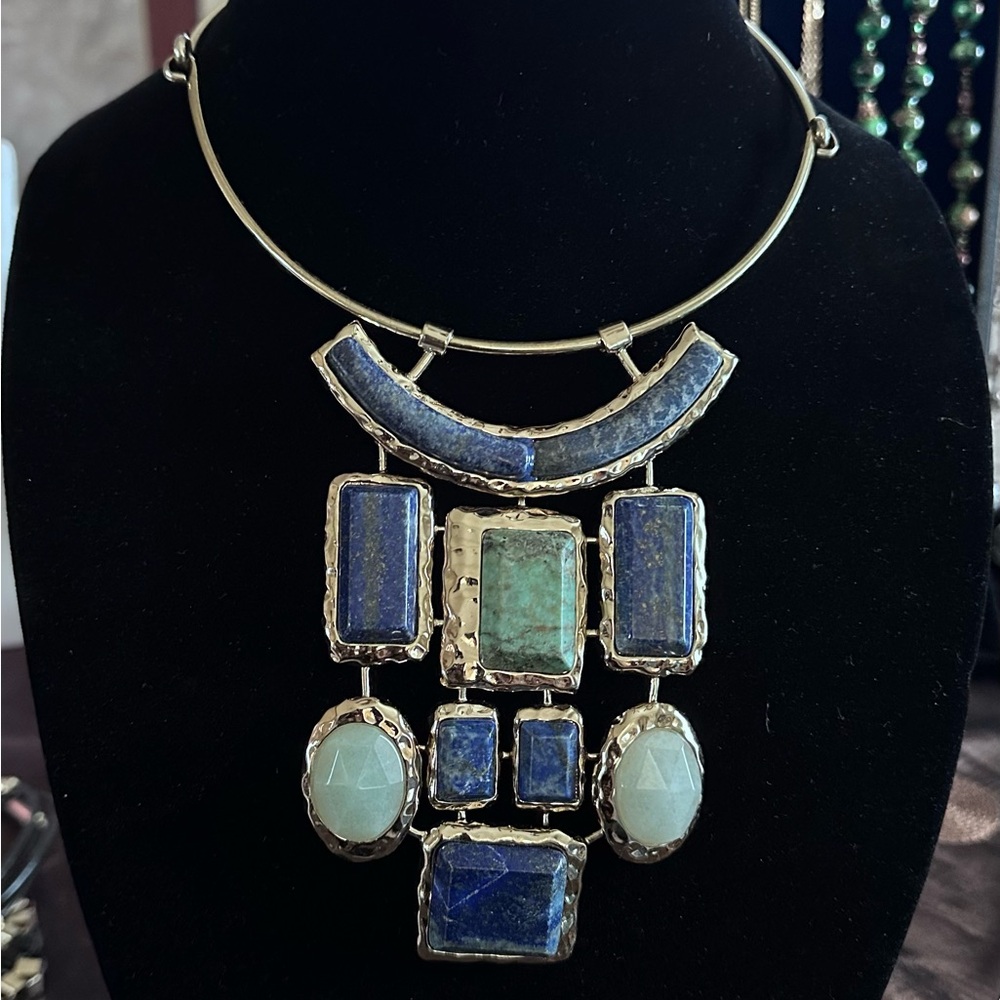 Gorgeous Lapis Lazuli Turquoise Statement Torc Choker Necklace